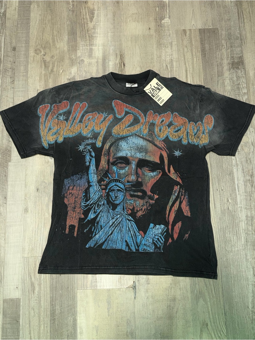 Valley Dreams Graphic Tee - Black with Blue & Rust Print